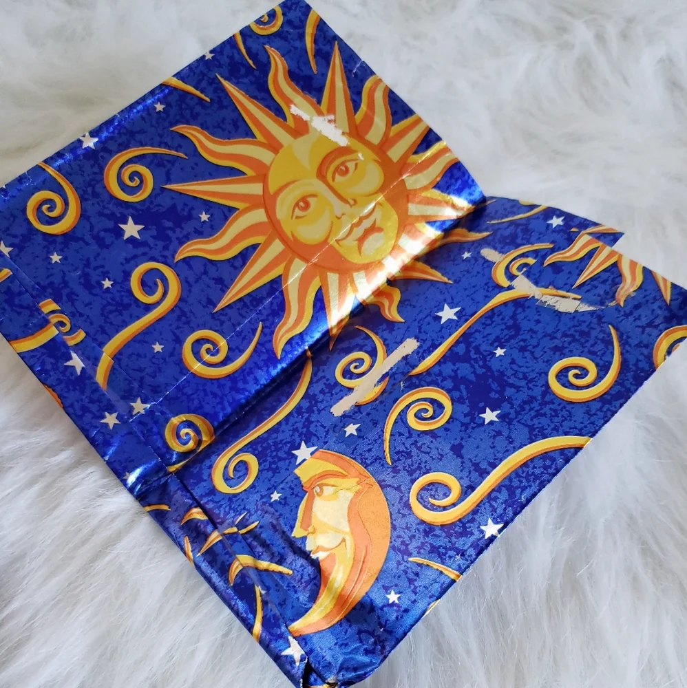 VINTAGE GOLD COBALT SUN AND MOON METALLIC GIFT WRAP PAPER RARE - EARLY 90's!!!